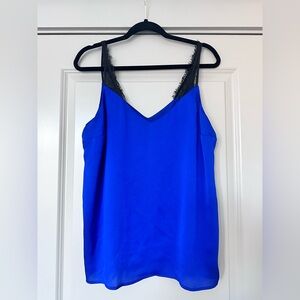 Express Royal Blue Chiffon Camisole with Black Lace Straps | Size Large